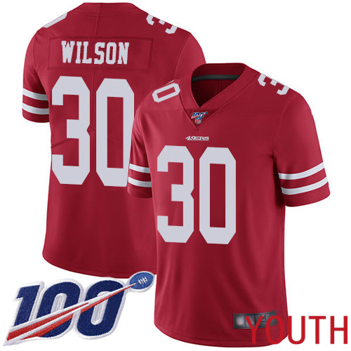 San Francisco 49ers Limited Red Youth Jeff Wilson Home NFL Jersey 30 100th Season Vapor Untouchable